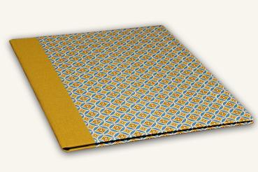 Binder geometric design, mustard yellow, blue